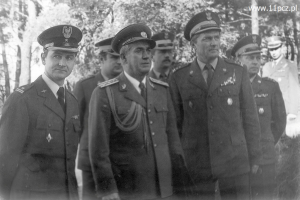 Wizyta attache wojskowego Rumunii około 1985 roku od lewej oficer zarządu spraw zagranicznych, kwatermistrz kpt. Olejniczak, ppłk Ryszard Rojek, płk Sławomir May, ppłk Florczyk, mjr Drozdek